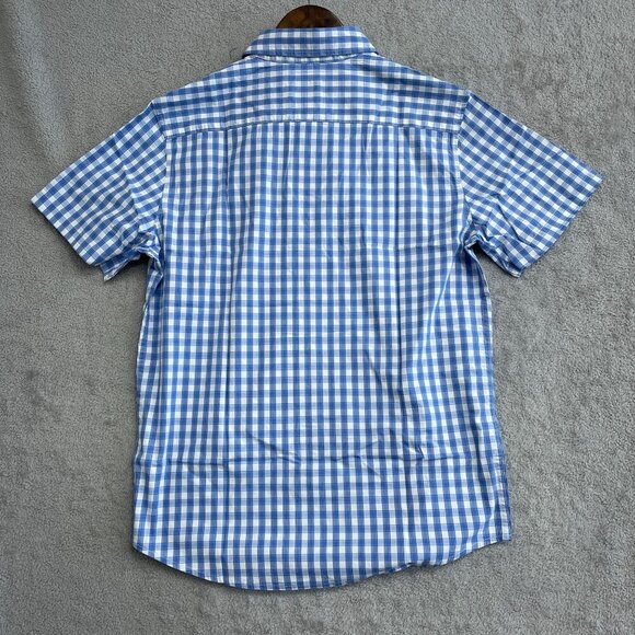 NEW Gap Men's M Short Sleeve Poplin Button up Shirt Blue & White Checkered - Picture 4 of 7